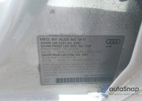 2013 Audi Allroad 2.0T Premium from USA, damaged, VIN WA19FAFL7DA232635